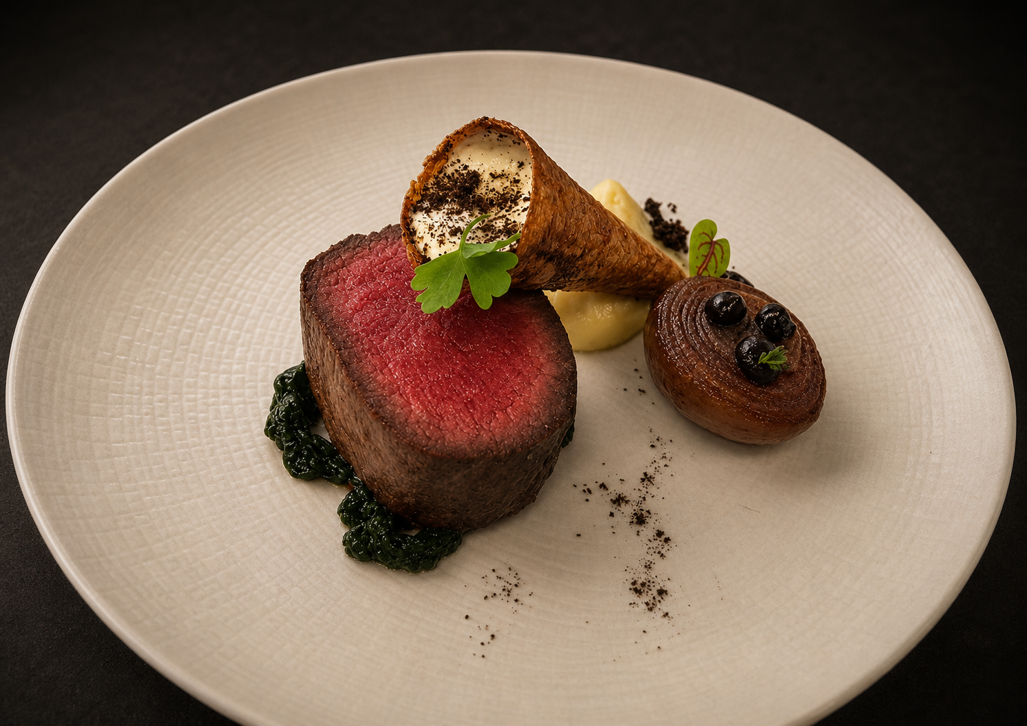 Signature main course plated for a luxury dinner